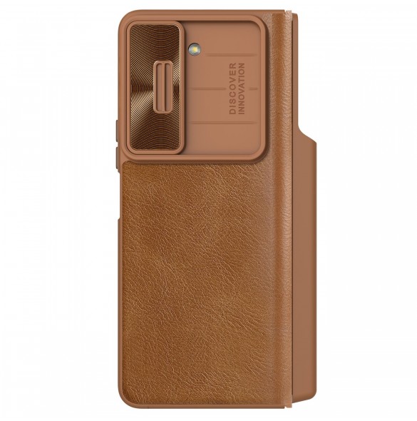 Läderfodral med flip och kameraskydd för Samsung Galaxy Z Fold 5 Nillkin Qin Leather Pro - Brun
