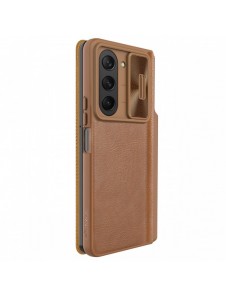 Läderfodral med flip och kameraskydd för Samsung Galaxy Z Fold 5 Nillkin Qin Leather Pro - Brun