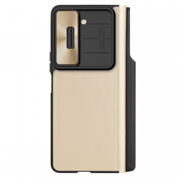 Läderfodral med flip och kameraskydd för Samsung Galaxy Z Fold 5 Nillkin Qin Leather Pro - Guld
