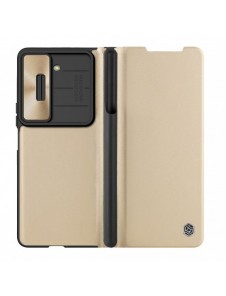 Läderfodral med flip och kameraskydd för Samsung Galaxy Z Fold 5 Nillkin Qin Leather Pro - Guld