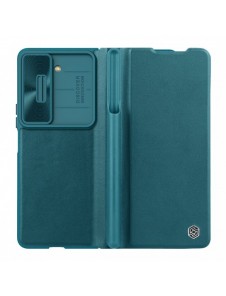 Läderfodral med flip och kameraskydd för Samsung Galaxy Z Fold 5 Nillkin Qin Leather Pro - Grön