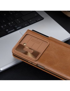 Läderfodral med flip och kameraskydd för Samsung Galaxy Z Fold 5 Nillkin Qin Leather Pro - Grön
