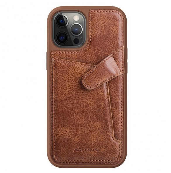 Nillkin Aoge Läderfodral äkta läder skyddande plånboksfodral iPhone 12 mini brun