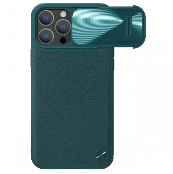 Nillkin CamShield Läder S-fodral iPhone 14 Pro Max skal med kameraskal grönt