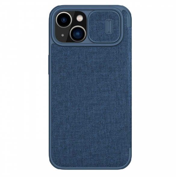 Nillkin Qin Cloth Pro Case Fodral För iPhone 14 Kameraskydd Hölster Cover Flip Fodral Blå