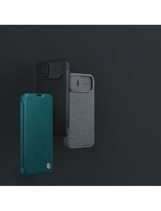 Nillkin Qin Cloth Pro Fodral Fodral För iPhone 14 Kamera Protector Hölster Cover Flip Fodral Grå