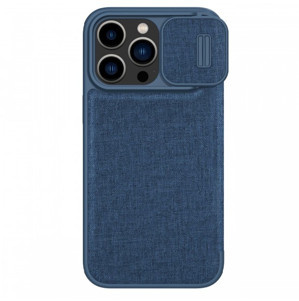 Nillkin Qin Cloth Pro Case Fodral För iPhone 14 Pro Kameraskydd Hölster Cover Flip Case Blå