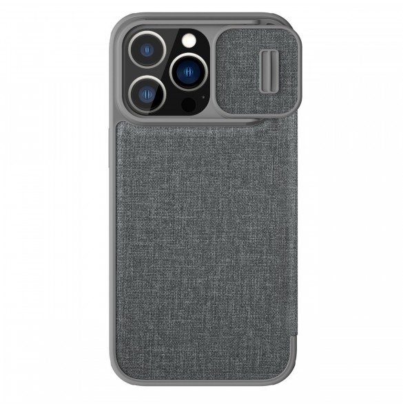Nillkin Qin Cloth Pro Case Fodral För iPhone 14 Pro Max Kameraskydd Hölster Cover Flip Fodral Grå