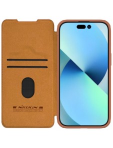 Nillkin Qin Pro Läder Flip Fodral till iPhone 15 med kameraskydd - Brun