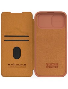 Nillkin Qin Pro Läder Flip Fodral till iPhone 15 med kameraskydd - Brun