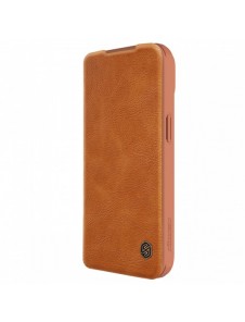 Nillkin Qin Pro Läder Flip Fodral till iPhone 15 med kameraskydd - Brun