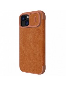 Nillkin Qin Pro Läder Flip Fodral till iPhone 15 med kameraskydd - Brun