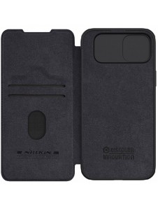 Nillkin Qin Pro Läder Flip-fodral med kameraskal till iPhone 15 Plus - Svart