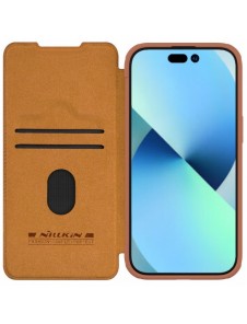 Nillkin Qin Pro Läder Flip-fodral med kameraskal till iPhone 15 Plus - Brun