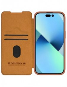 Nillkin Qin Pro Läder Flip-fodral med kameraskal till iPhone 15 Plus - Brun