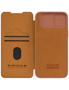 Nillkin Qin Pro Läder Flip-fodral med kameraskal till iPhone 15 Plus - Brun