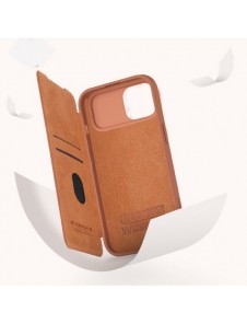 Nillkin Qin Pro Läder Flip-fodral med kameraskal till iPhone 15 Plus - Brun