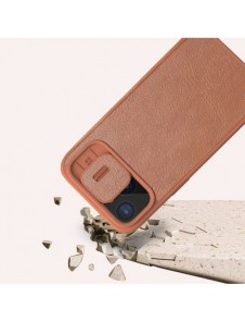 Nillkin Qin Pro Läder Flip-fodral med kameraskal till iPhone 15 Plus - Brun