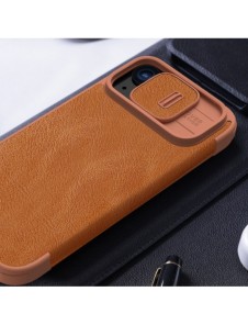 Nillkin Qin Pro Läder Flip-fodral med kameraskal till iPhone 15 Plus - Brun