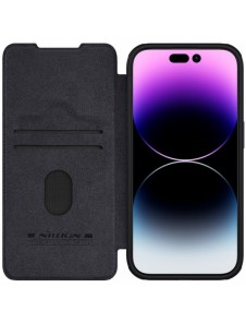 Nillkin Qin Pro Läder Flip-fodral med kameraskal till iPhone 15 Pro - Svart