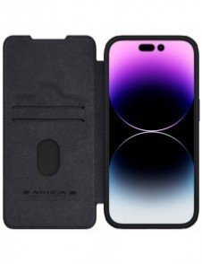 Nillkin Qin Pro Läder Flip-fodral med kameraskal till iPhone 15 Pro - Svart