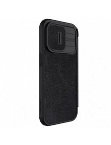 Nillkin Qin Pro Läder Flip-fodral med kameraskal till iPhone 15 Pro - Svart