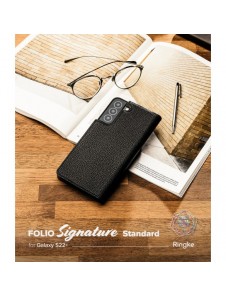Ringke Folio Signature Flip Läderfodral för Samsung Galaxy S22 + (S22 Plus) Svart (FSS118R262)