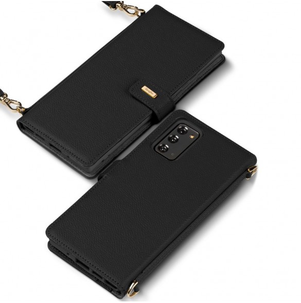 Ringke Folio Signature äkta läderfodral med flik och axelrem för Samsung Galaxy Note 20 svart (FS79R55)