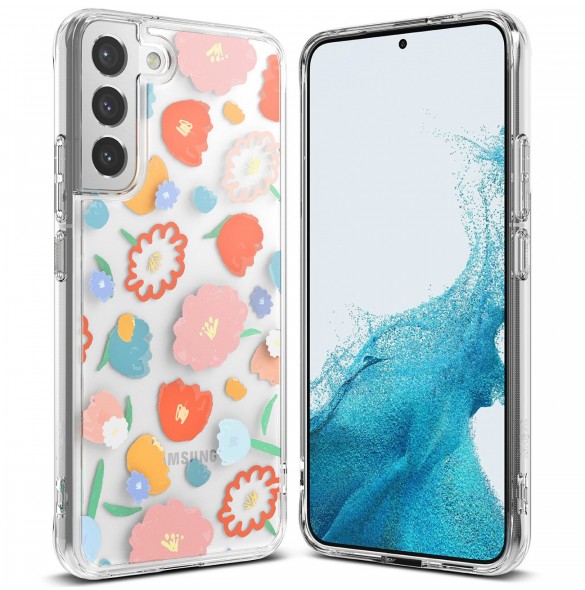 Ringke Fusion Design Armored Case Cover med Gel Frame för Samsung Galaxy S22 + (S22 Plus) transparent (Blommig) (F593R31)