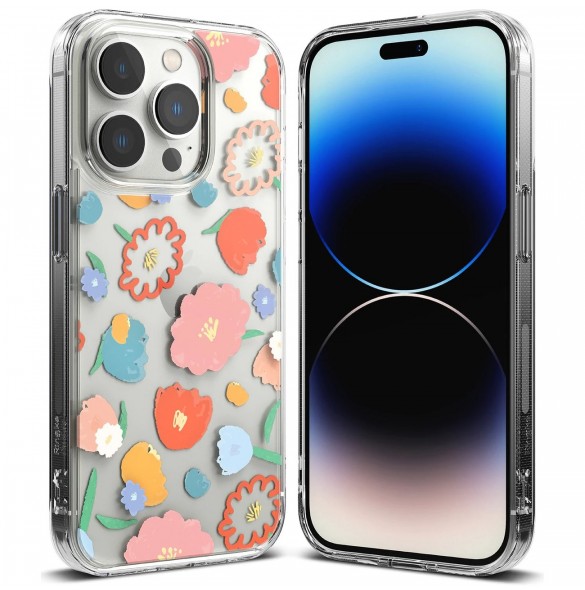 Ringke Fusion Design Armored Sleeve Cover med Gel Frame för iPhone 14 Pro transparent (Blommig) (FD641E31)