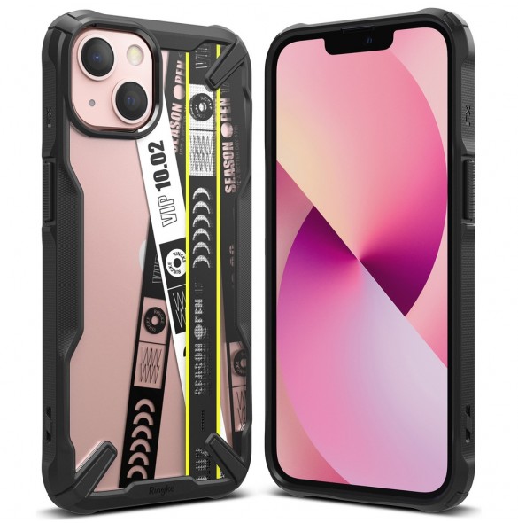 Ringke Fusion X Design hållbart PC-fodral med TPU Bumper för iPhone 13 svart (Biljettband) (FXD545E43)