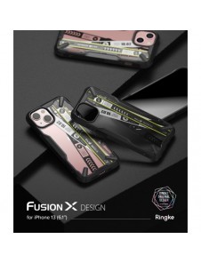 Ringke Fusion X Design hållbart PC-fodral med TPU Bumper för iPhone 13 svart (Biljettband) (FXD545E43)