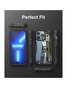 Ringke Fusion X Design hållbart PC-fodral med TPU Bumper för iPhone 13 Pro svart (Biljettband) (FXD550E43)