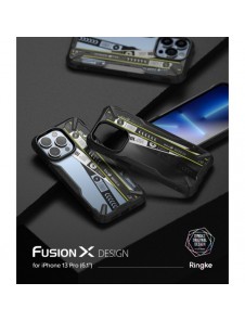 Ringke Fusion X Design hållbart PC-fodral med TPU Bumper för iPhone 13 Pro svart (Biljettband) (FXD550E43)