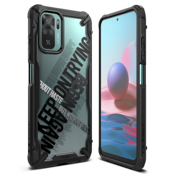 Ringke Fusion X Design hållbart PC-fodral med TPU Bumper för Xiaomi Redmi Note 10 / Redmi Note 10S svart (Cross) (XDXI0030)