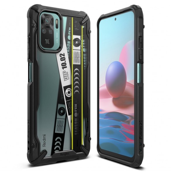 Ringke Fusion X Design hållbart PC-fodral med TPU Bumper för Xiaomi Redmi Note 10 / Redmi Note 10S svart (Biljettband) (XDXI0