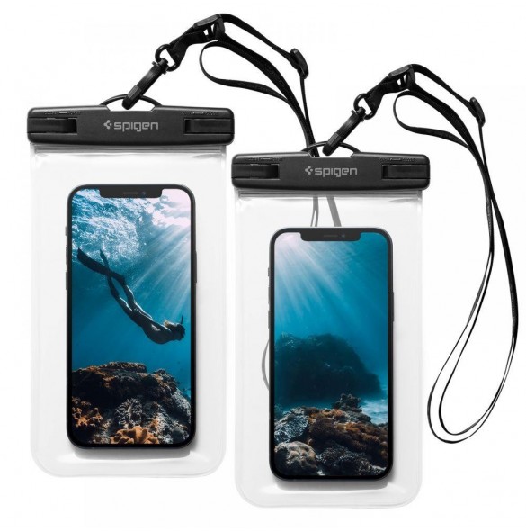 Spigen A601 UNIVERSAL VATTENTÄT FODRAL 2-PACK CRYSTAL CLEAR