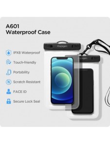 Spigen A601 UNIVERSAL VATTENTÄT FODRAL 2-PACK CRYSTAL CLEAR