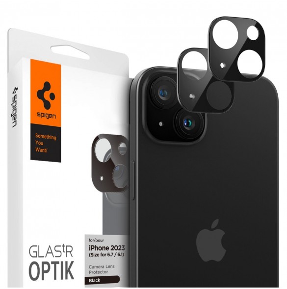 Spigen Glass tR Optik 2 Pack, svart - iPhone 15/15 Plus