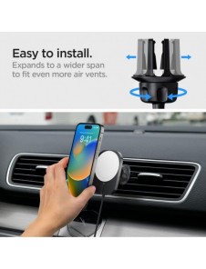 Spigen ITM12W ONETAP PRO 3 MAGNETISK MAGSAFE VENT BILMONTERING TRÅDLÖS LADDARE SVART