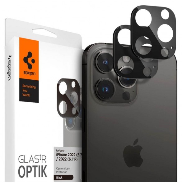 Spigen Optik. TR Camera Protector Kamerahärdat glas (2 st) iPhone 14 Pro/ 15 Pro / 14 Pro Max /15 Pro Max svart