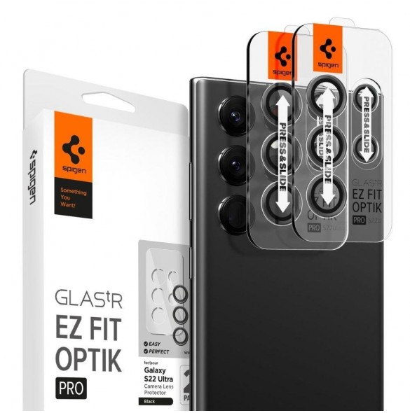 Spigen OPTIK.TR "EZ FIT" CAMERA PROTECTOR 2-PACK GALAXY S22 ULTRA BLACK COVER