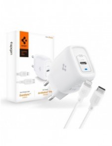 Spigen PE2C10CL 1-PORTS NÄTVERKSLADDARE PD20W + Lightning MFi KABEL VIT