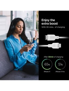 Spigen PE2C10CL 1-PORTS NÄTVERKSLADDARE PD20W + Lightning MFi KABEL VIT
