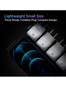 Spigen PE2C10CL 1-PORTS NÄTVERKSLADDARE PD20W + Lightning MFi KABEL VIT