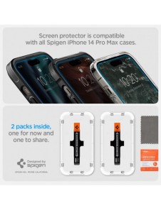 Härdat glas för iPhone 14 Pro Max med Spigen Glas.tR EZ FIT applikator (2 st.)