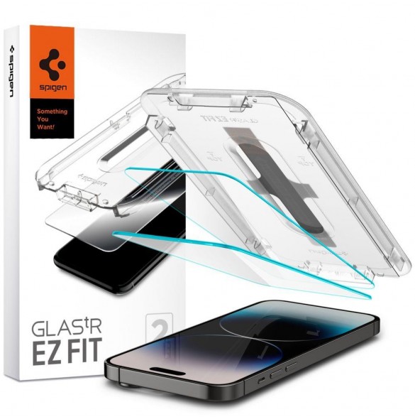 Härdat glas för iPhone 14 Pro med Spigen Glas.tR EZ FIT applikator (2 st.)