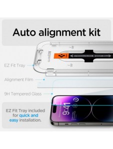 Härdat glas för iPhone 14 Pro med Spigen Glas.tR EZ FIT applikator (2 st.)