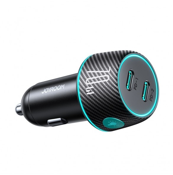 2x USB C 70W billaddare med LED-bakgrundsbelysning Joyroom JR-CCN02 - svart