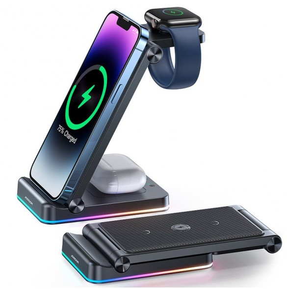 Joyroom 3in1 induktionsladdare för Apple-enheter - iPhone, Apple Watch, Airpods (upp till 15W) stativ svart (JR-WQN01)